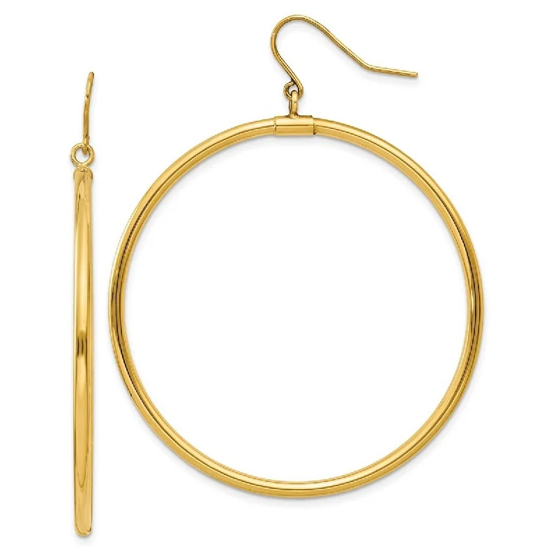 Curata 14k Yellow Gold 40x2mm Large Dangling Open Circle Hook Earrings