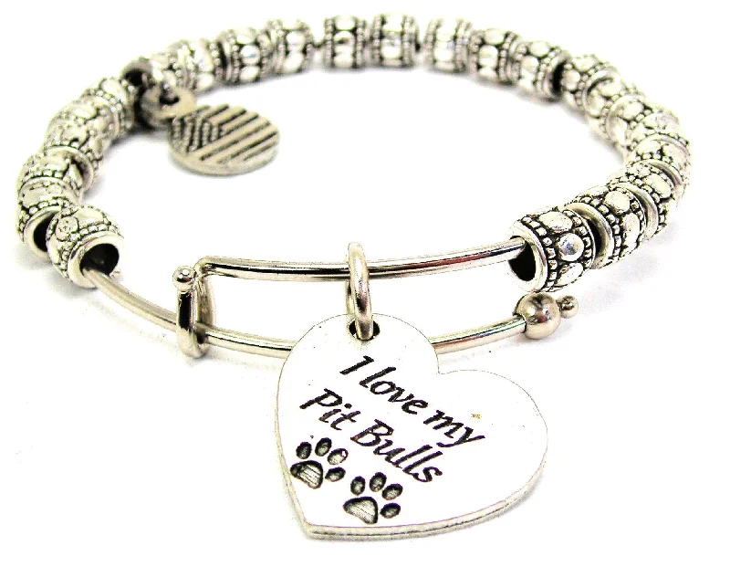 I Love My Pit Bulls Metal Beaded Bracelet