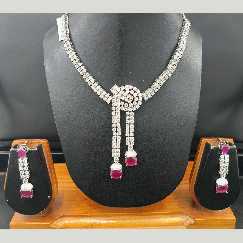 Jain Jewellers Silver Plated AD Necklace Set