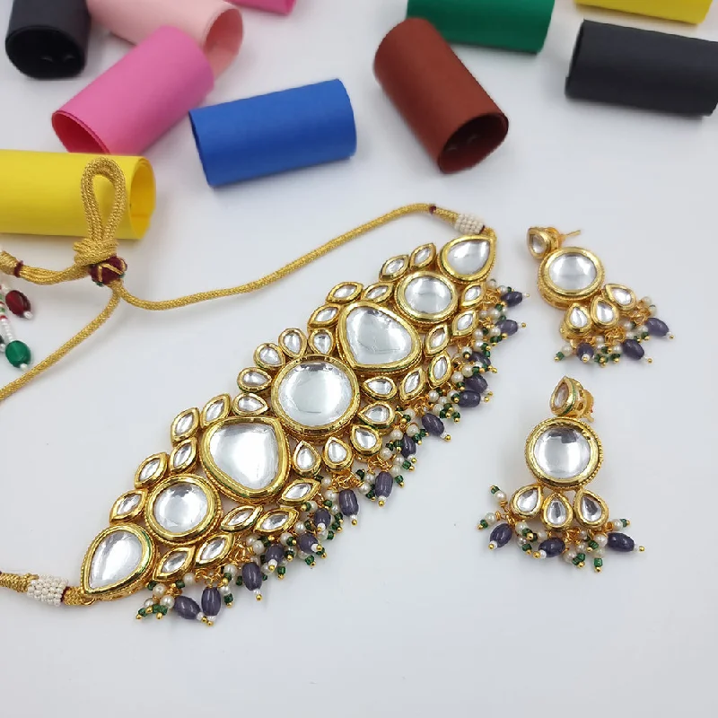 JCM Gold Plated Kundan Choker Necklace Set