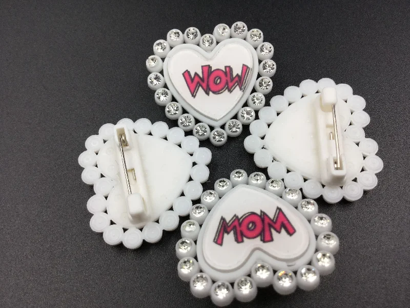 Mom Heart Shape White Brooch