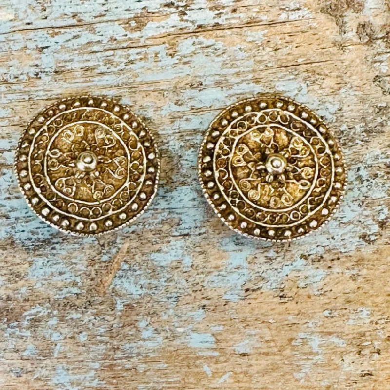 Vintage Gold over Sterling Silver Medallion Clip Earrings Italy