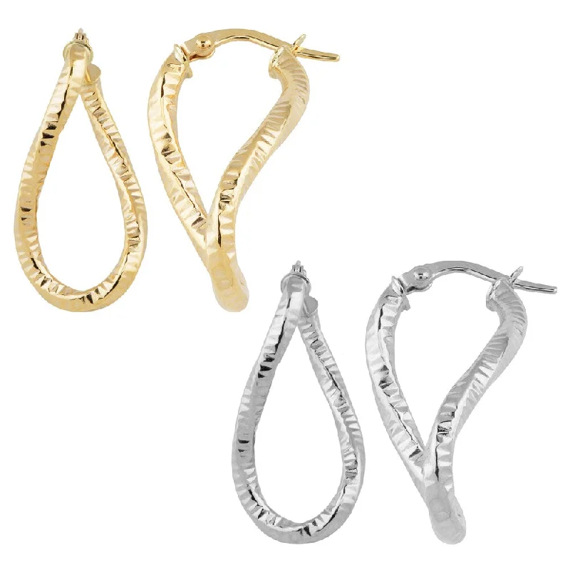 Fremada Italian 14k Gold Diamond-cut Twisted Oval Hoop Earrings (yellow gold or white gold)