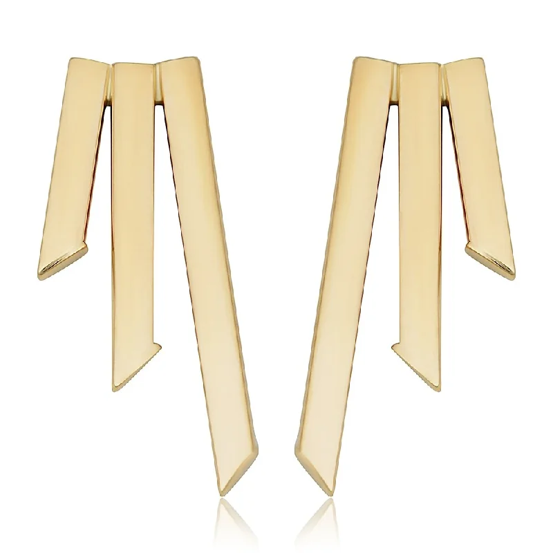 10k Yellow Gold Graduated Triple Bar Earrings Minimalist Jewelry