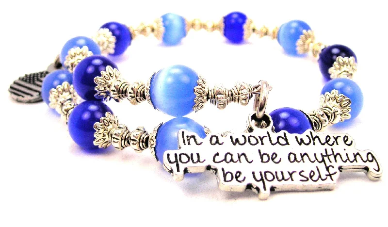 In A World Where You Can Be Anything Be Yourself Cat's Eye Beaded Wrap Bracelet