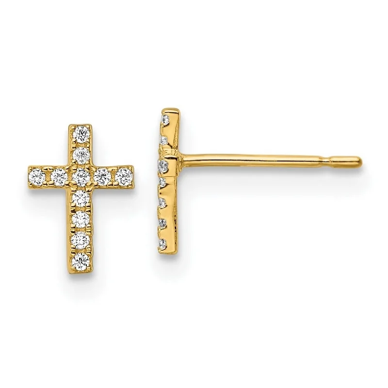 Curata 14k Gold Madi K CZ Cubic Zirconia Religious Faith Cross Post Earrings - 8x5.5mm Wide