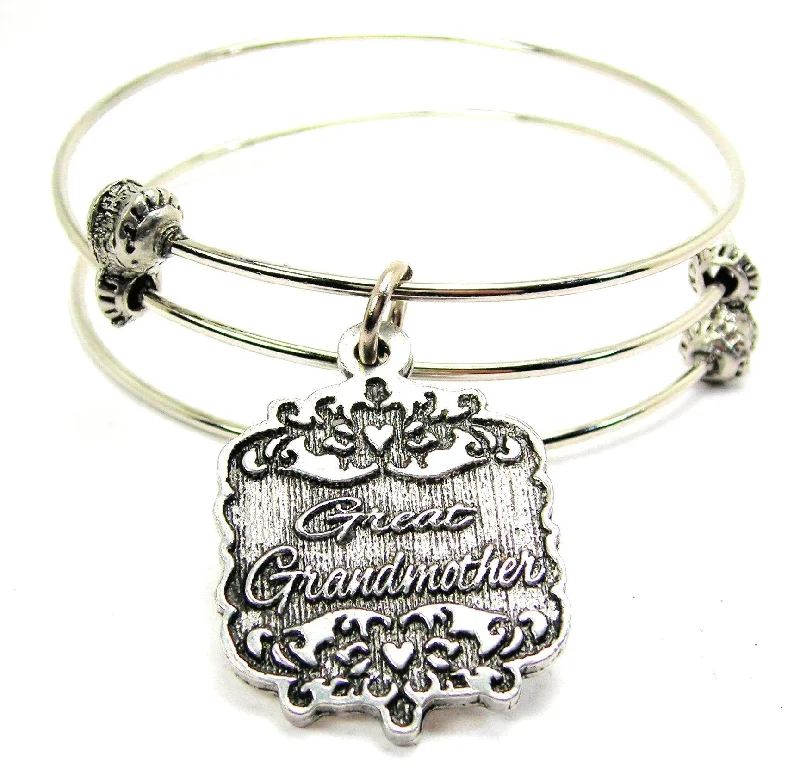 Great Grandmother Victorian Scroll Triple Style Expandable Bangle Bracelet