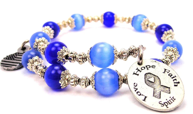 Love Hope Faith Spirit Awareness Ribbon Cat's Eye Beaded Wrap Bracelet