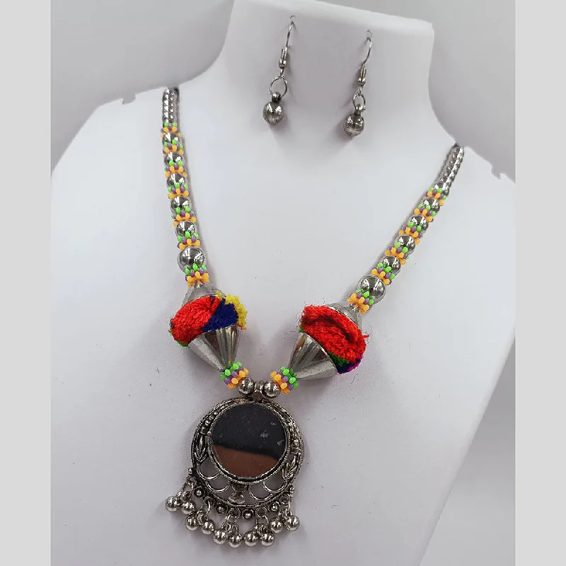 Kavita Art Oxidised Plated Mirror And Pearls Necklace Set