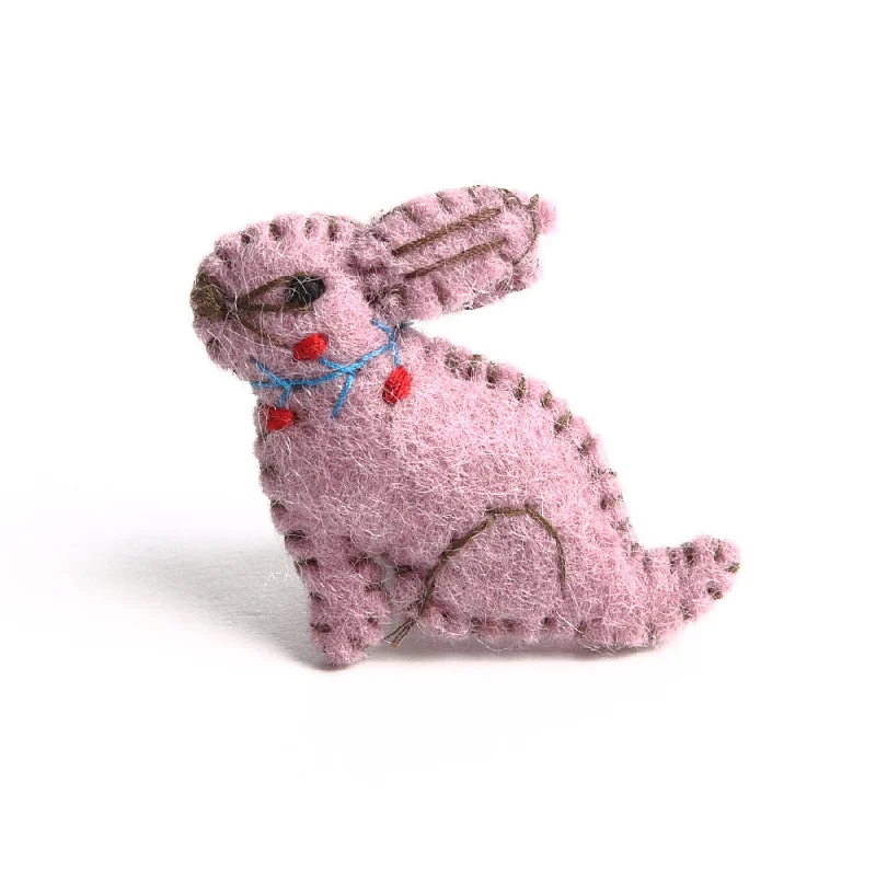 Pink Felt Overstitched Bunny Brooch