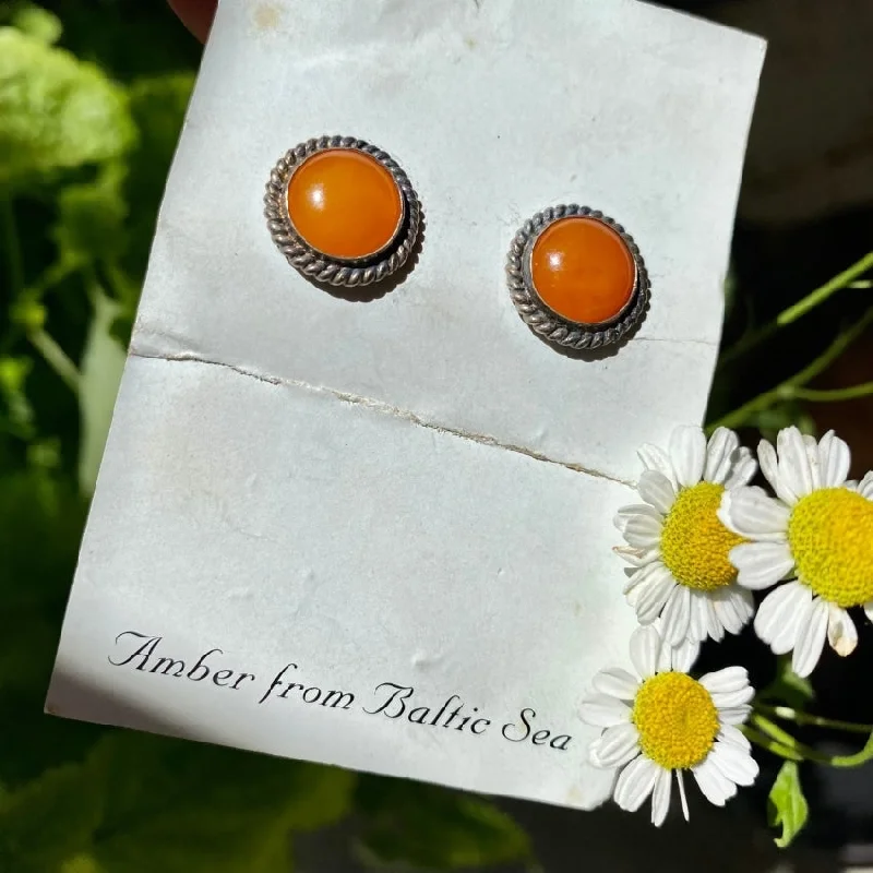 Sterling Silver Butterscotch Amber Pierced Stud Earrings