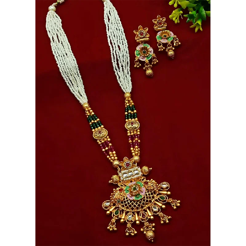 Gehana Mahal Gold Plated Pota Stone And Pearl Necklace Set