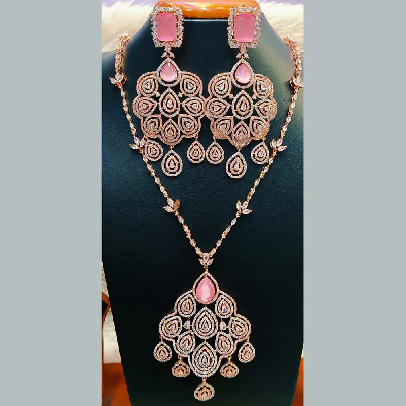 Jain Jewellers Rose Gold Plated  AD Long  Necklace Set