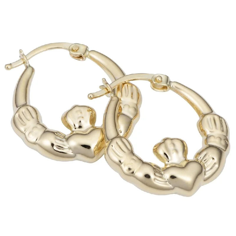 Fremada 14k Yellow Gold Claddagh Hoop Earrings