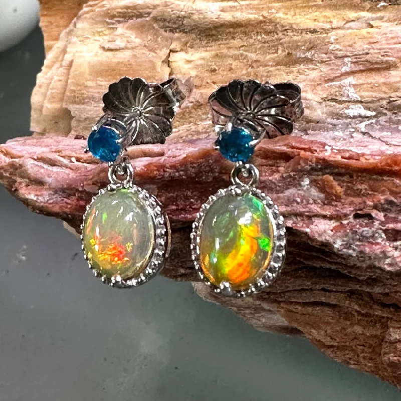 Sterling Silver & Bright Genuine Opal Pierced Post Earrings