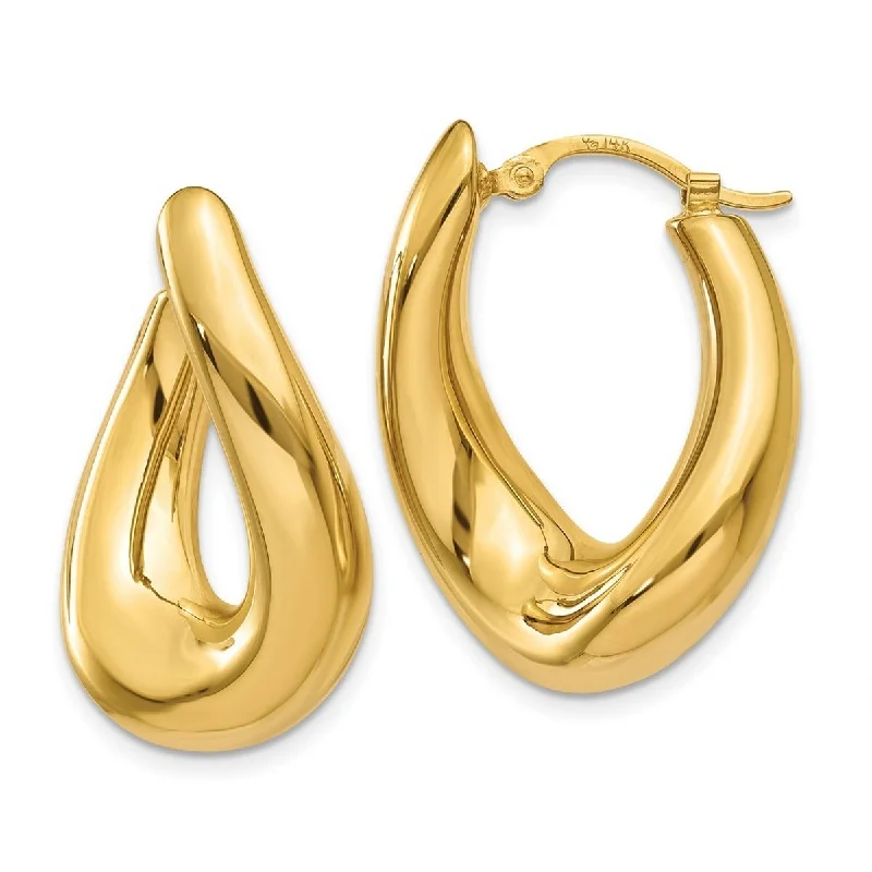 Curata 14k Yellow Gold Polished Puffed Twisted Oval Hoop Earrings 23x9mm