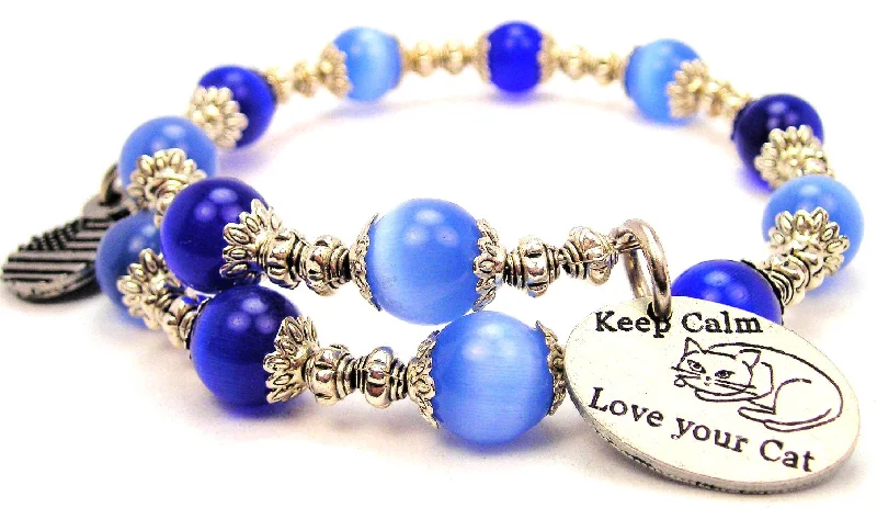 Keep Calm Love Your Cat Cat's Eye Beaded Wrap Bracelet