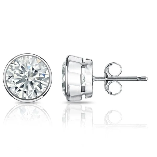 Auriya 5.50ctw Round Diamond Stud Earrings Bezel-set Platinum - GIA Certified