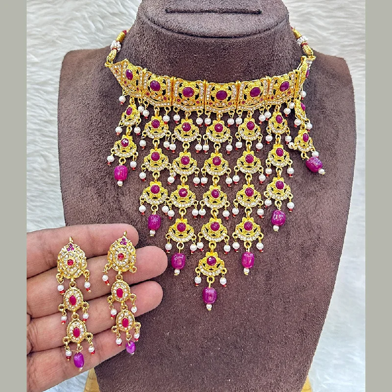 Pooja Bangles Gold Plated Austrian Stone And Beads Necklace Set