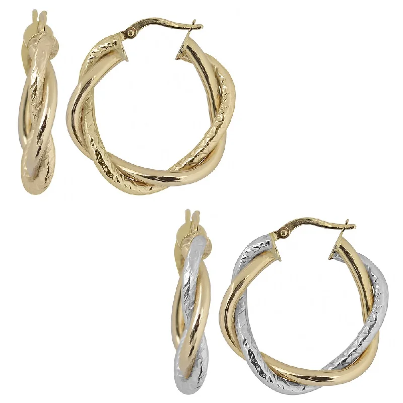 Fremada 10k Gold Interwined High Polish and Diamond-cut Round Hoop Earrings