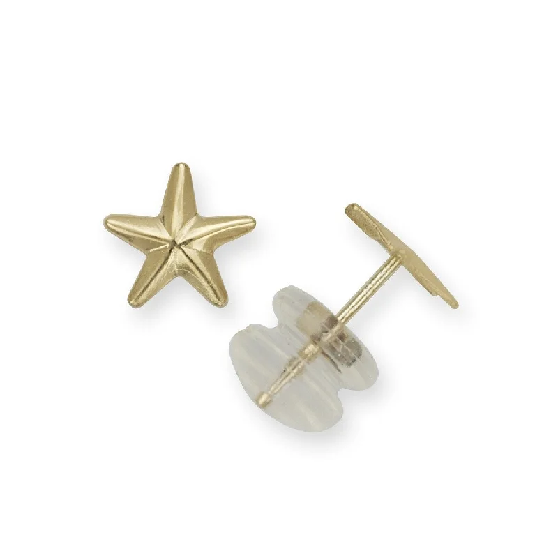 14k Yellow Gold Polish Small Star Post Earrings - White