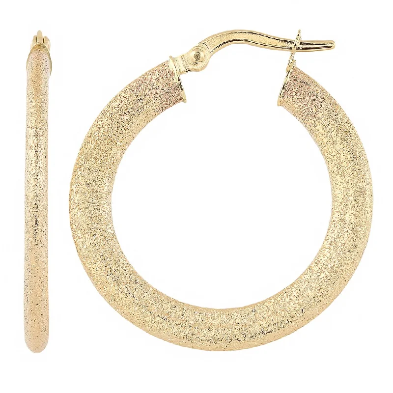 Fremada Italian 14k Yellow Gold 2x20-mm Glass Blast Finish Flat Hoop Earrings