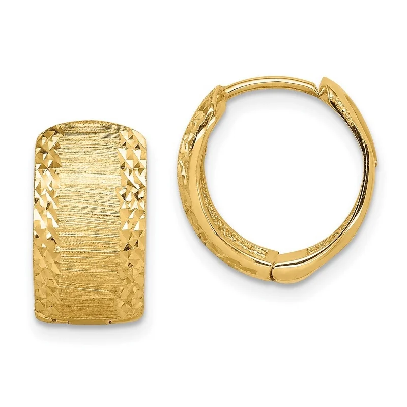 Curata 14k Yellow Gold Sparkle Cut and Textured Hoop Earrings 14.15x13.2mm