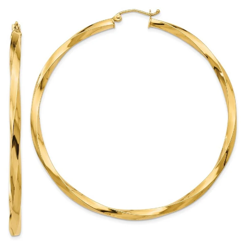 Curata 14k Yellow Gold Polished 60x3mm Twisted Hoop Earrings