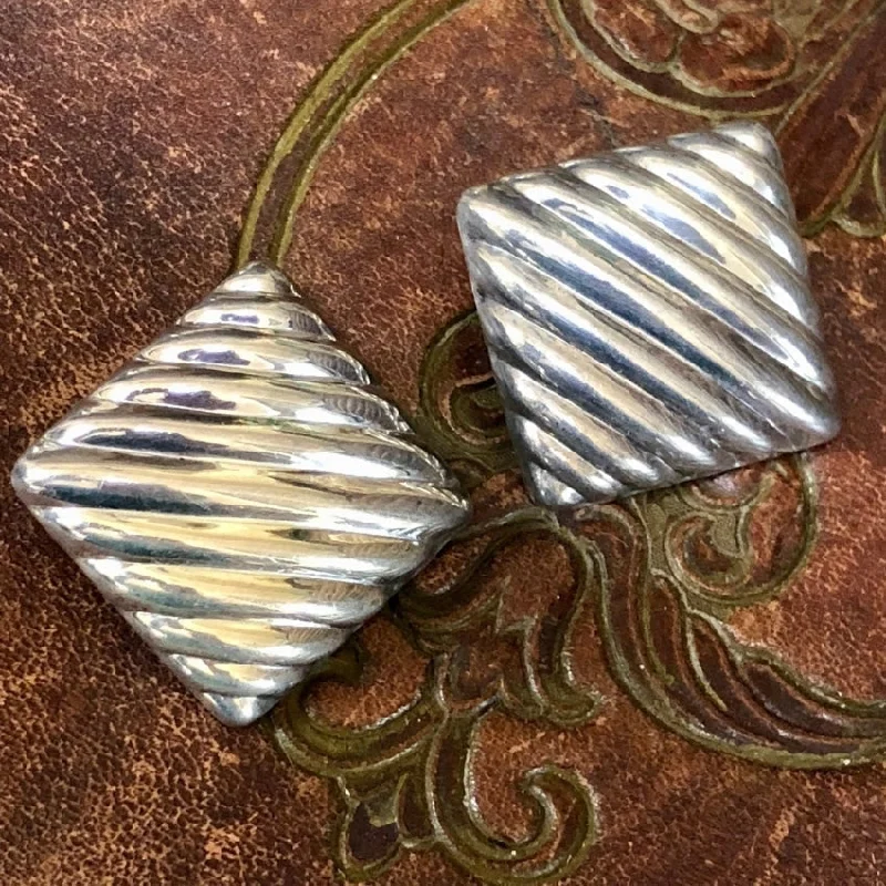 Repoussé Sterling Silver Clip On Pillow Earrings