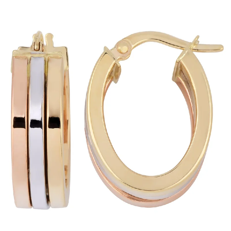 Fremada Italian 14k Tri-color High Polish Triple Oval Hoop Earrings