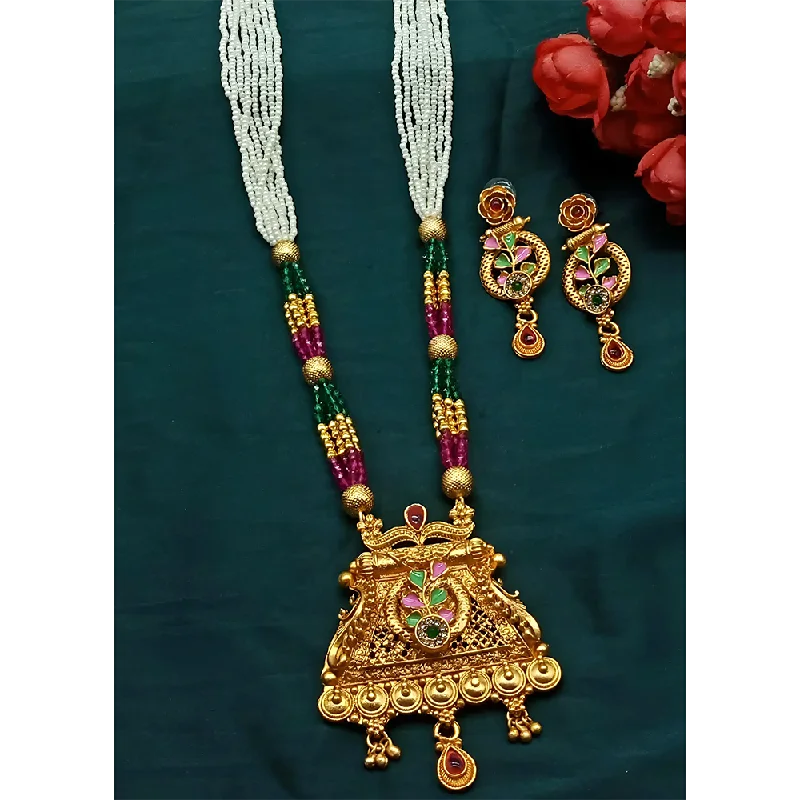 Gehana Mahal Gold Plated Pota Stone And Pearl Necklace Set