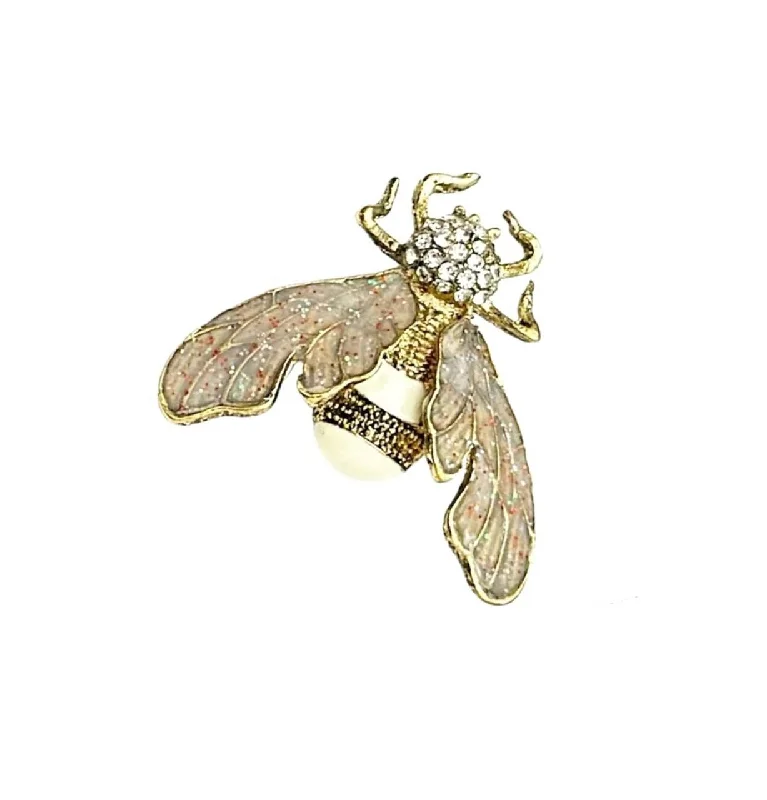 Ivory Color Bee Shaped Metal Brooch