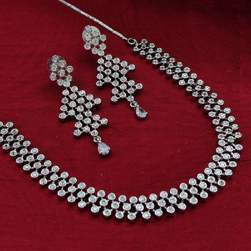 Aamrapali Silver Plated AD Necklace Set