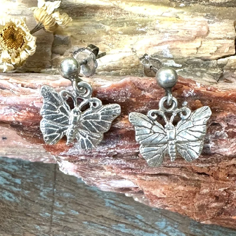 Vintage Sterling Silver Butterfly Pierced Earrings