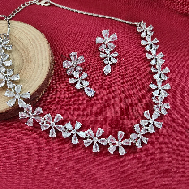 Aamrapali Silver Plated AD Necklace Set