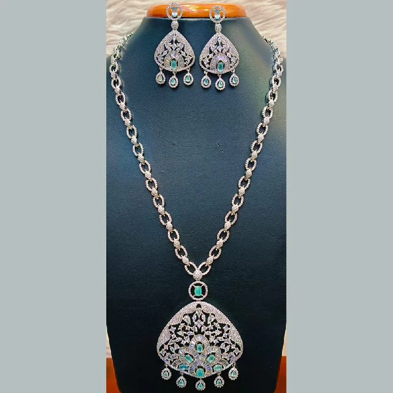 Jain Jewellers Silver Plated  AD Long  Necklace Set