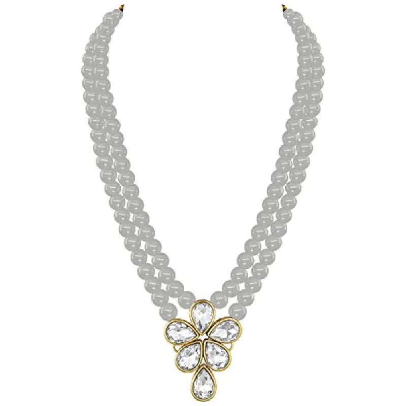 Etnico Gold Plated Traditional Kundan & Pearl Studded Necklace Jewellery Set For Women (ML311) (Grey)