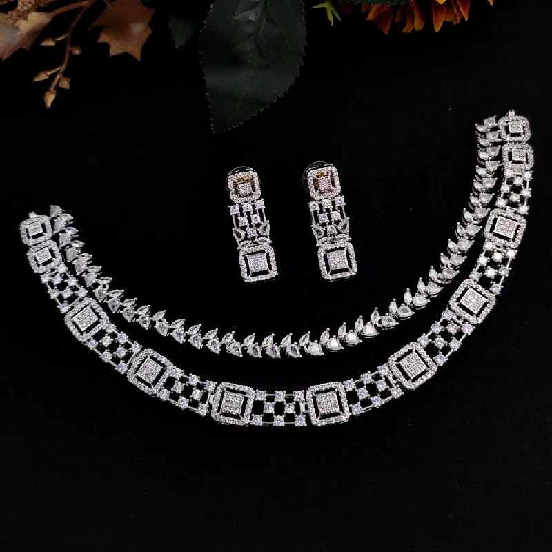 Aamrapali Silver  Plated AD Necklace Set