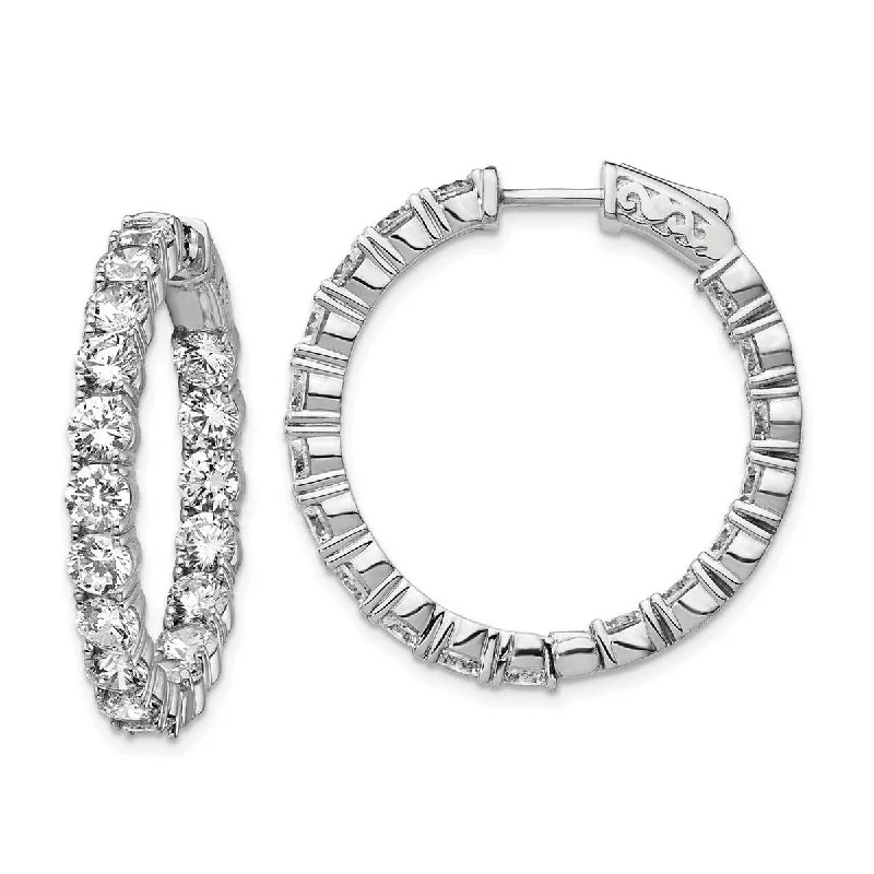 Curata 925 Sterling Silver Polished Safety clasp Rhodium Plated With CZ Cubic Zirconia Hinged Hoop Earrings