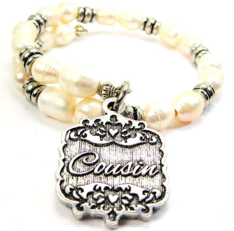 Cousin Victorian Scroll Fresh Water Pearl Wrap Bracelet