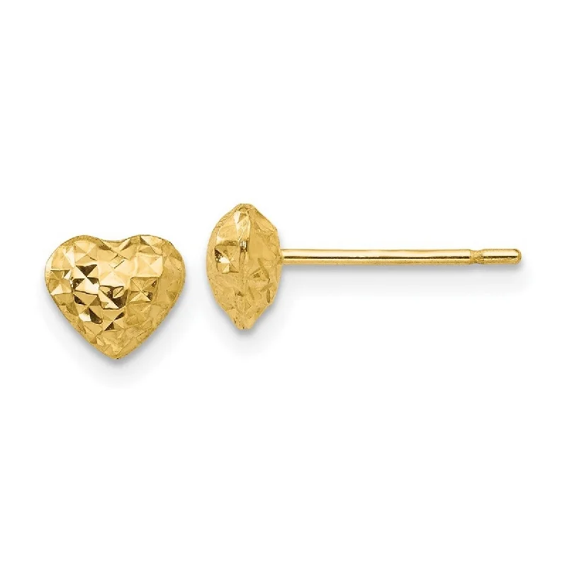 Curata 14k Yellow Gold Polished 7mm Sparkle Cut Puffed Love Heart Post Earrings