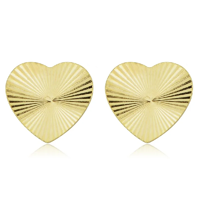 Fremada Italian 14k Yellow Gold Diamond-cut Heart Stud Earrings