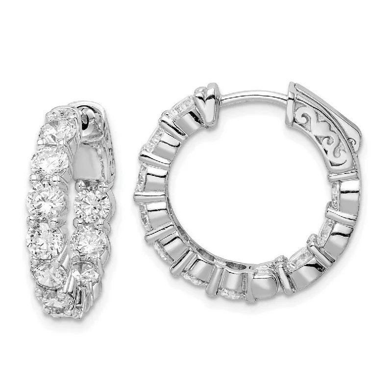 Curata 925 Sterling Silver Rhodium Plated With CZ Cubic Zirconia 20x4mm Hinged Hoop Earrings