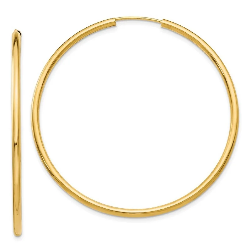 Curata 14k Yellow Gold 2x45mm Polished Round Endless Hoop Earrings