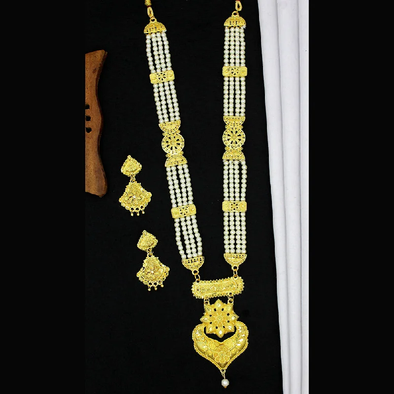 Mahavir Dye Gold Plated Pearl Long Necklace Set