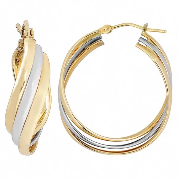 Fremada 10k Two-tone Gold High Polish Overlapping Twist Hoop Earrings