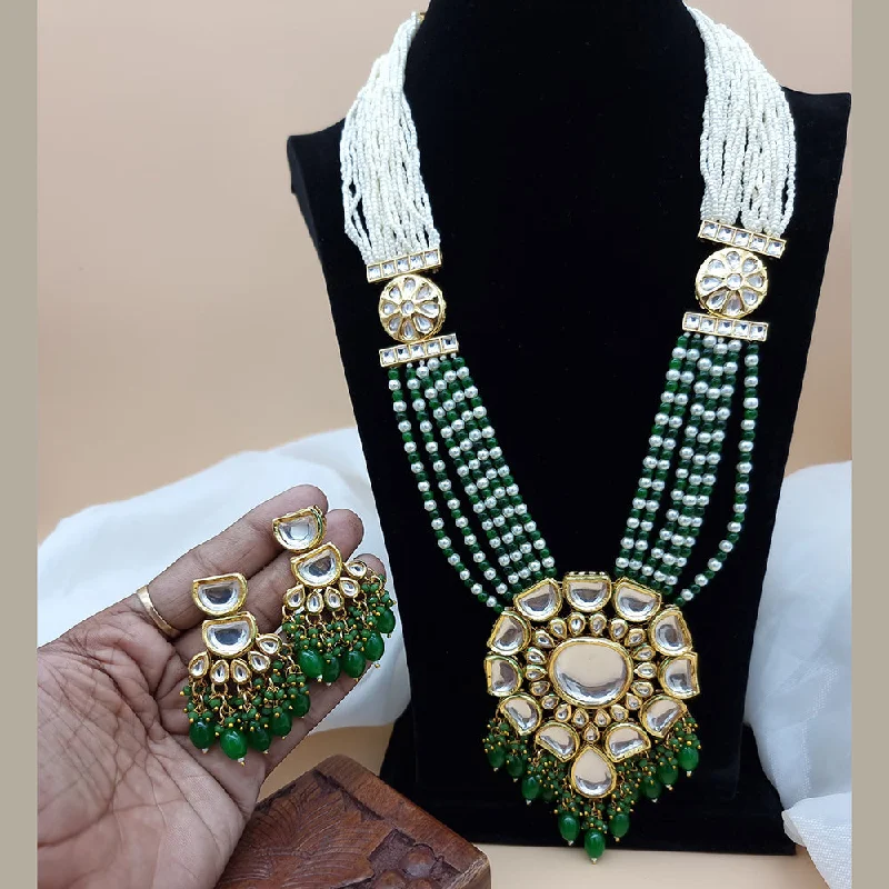 JCM Gold Plated Kundan And Pearl Long Necklace Set