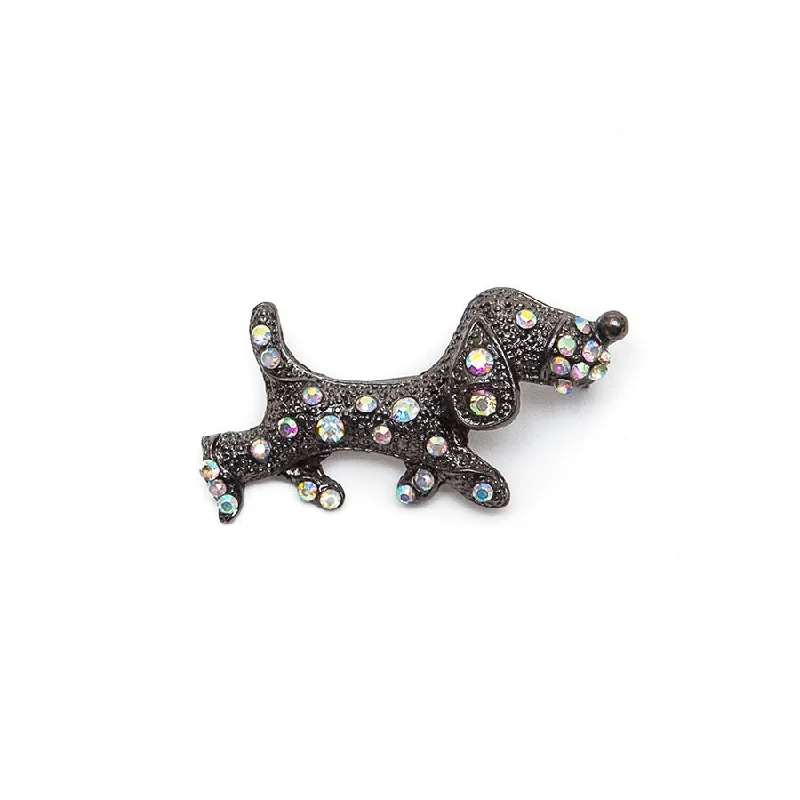 Hot Tomato Sausage Dog Brooch with AB Crystals