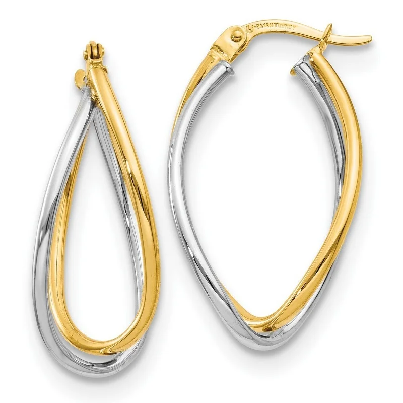 Curata 14k Two-tone Gold Polished Intertwining Earrings (16mm x 29mm)