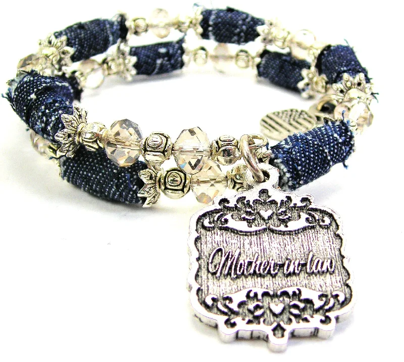 Mother-In-Law Victorian Scroll Blue Jean Beaded Wrap Bracelet